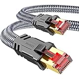 SNOWKIDS Cat 8 LAN Kabel 2m, 40Gbps Netzwerkkabel Ethernet Kabel 2000MHz S/FTP RJ45 POE Gigabit Nylon Patchkabel für PS5 Router Modem TV Switch Laptop