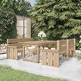 QZZCED Terrassenmöbel Balkonmöbel-Sets Garten-Couch-Set Gartenmöbel-Sets 3-TLG. Garten-Essgruppe Massivholz Kiefer Imprägniert für Gärten, Terrassen, Balkone