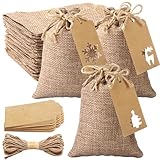 XIMISHOP 24 Stück Weihnacht Jutesäckchen Mit,Jutebeutel Zum Befüllen Anhänger Geschenksäckchen Für Weihnachten Geschenkverpackungen DIY Weihnachtsbaum Deko