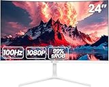 CRUA 24 Zoll Curved Gaming-Monitor, FHD (1920×1080p) 2800R 75Hz, 95% sRGB-Farbraum, ultrabreite Computermonitore, 3-seitig schmaler Rahmen und Blaulichtfilter, Desktop-PC-Monitor (HDMI+VGA), Weiß