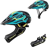 Kinder Fahrradhelm Leicht Integralhelm Kinder mit Abnehmbaren Kinnschutz Abnehmbarer Visier Kinder Downhill Helm für Balance Bike Scooter Roller Skates Blau-Gelb/M