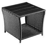 Casaria® Polyrattan Beistelltisch mit WPC Tischplatte 45x45x40cm 80kg Belastbarkeit Wetterfest Outdoor Garten Terrasse Balkon Tisch Gartenmöbel Schwarz