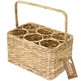 HMF Flaschenträger für 6 Flaschen, Flaschenkorb geflochten aus nachhaltiger Wasserhyazinthe | 32 x 22 x 18 cm
