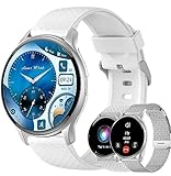Dachma Amoled Smartwatch Rund - Android Damen mit Whatsapp Funktion Telefonfunktion Silber Telefonieren mit Sprachassistent Uhr anruffunktion mit 3 Armbändern, KW102-HK89