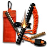 KERA® Feuerstahl Outdoor | Feuerstahl XXL | inkl. Tasche+ Zunder+ Paracord+ Blasrohr | Feuerstein Survival | Firestarter | Magnesium Feuerstarter | Feuerstein | Ewiges Streichholz Outdoor Feuerzeug