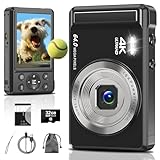 4K 64MP Digitalkamera mit 32GB SD-Karte für Fotografie, Autofokus Kamera fotokamera Tragbare Mini Kompakte Kamera für Jungen, Mädchen, Kinder, Anfänger, Teenager mit 16X Digitalzoom und Batterie