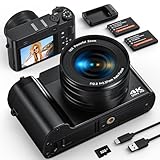 Digitalkamera, 4K 64MP Digitalkamera für Fotografie, Vlogging, Selfie-Kameras mit 32G-Speicherkarte, 2,8-Zoll-Bildschirm, Anti-Shake, Autofokus, Blitzlicht, 16-facher Digitalzoom
