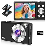 Digitalkamera, 4K Autofokus Fotoapparat Fotokamera mit 32G SD Karte HD 48MP mit 2.8' großem Bildschirm, 16X Digitalzoom, Kompaktkamera Tragbare Mini Kamera für Erwachsene, Anfänger (schwarz)