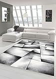 Teppich-Traum Designer-Teppich für modernen Wohnzimmer Kurzflor Konturenschnitt Karo-Muster Grau Schwarz Weiss 80x150 cm
