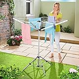 Clarsen® Wäschespinne „Raumwunder“ - Klappbarer Wäscheständer – ideal für drinnen & draußen – leicht + platzsparend – Öffnung auf Knopfdruck – 16m Leine – perfekt für kleine Menschen & Senioren