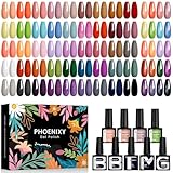 Phoenixy U V Nagellack Set 45+5 stk. Gel Nagellack U V für Nagel Design Gel Farblack mit Unterlack, Überlack, Matte Überlack Glitter Überlack