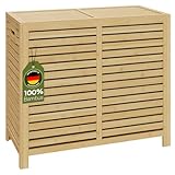 Bellamio Newa Wäschekorb aus Bambus – Wäschesammler mit 2 Fächern je 60 L – Wäschetonne mit Deckel – Wäschesack herausnehmbar & waschbar aus Oxford Gewebe – Wäschetruhe – Wäschebox 62x33x70 cm (HxTxB)
