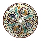 Handbemaltes marokkanisches Keramikwaschbecken, Einbauwaschbecken oder Aufsatzwaschbecken, Blumendesign, 35 cm x 15 cm, Fes