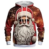 Weihnachtspullover Herren Hoodie Pullover Reindeer Weihnachtsmann 3D Druck Lustige Funky Weihnachtspulli Unisex Christmas Kapuzenpullover mit Fleece Weihnachtshoody Sweatshirt