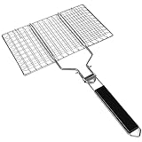 Cndiyald BBQ Grate Grill Grillkorb, tragbarer Grillgrill -Klemmklemme Faltbar 430 Edelstahl Grillkorb mit abnehmbarem Holzgriff und einfacher Tragetasche (32x 22 cm)