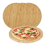 Relaxdays Pizzateller, 4er Set, Bambus, Ø 32 cm, Servierbrett für Pizza, Flammkuchen, Käse, rundes Pizzabrett, natur