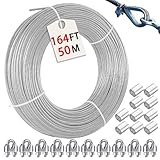 Eachans 2 mm 50m Drahtseil, Edelstahl Stahlseil Drahtseil Spanndraht Ummantelt mit 10 Drahtseilklemme, 304 Edelstahlseil Gardinenseil Wäscheleine für Kletterpflanzen, Lichter Hängen Hängeleuchte