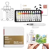 Caelura Mini Aquarell Travel Set, Aquarell Set Unterwegs, Deckfarbkasten Skizzenbuch Palette 8 Grids, mit farben, Skizzenbuch, Stifte, Clip für Künstler, Studenten