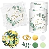 20 Stück Servietten Hochzeit + 12 Windlicht Tischdeko Hochzeit + 100 Konfetti Streudeko, Eukalyptus Hochzeitsdeko Tisch, Perlenhochzeit Petersilienhochzeit, Hochzeitstag Just Married Deko Set