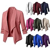 Damen Blazer Sportlich Elegant Lang - Damen Winterjacke Lang - Sweatjacke Ohne Kapuze Baumwolle Business Longblazer Slim Fit Revers Blazer Sakko Casual Arbeit Blazer Anzug Langejacke