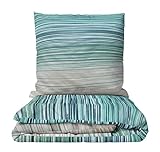 Leonado Vicenti Bettwäsche Set Baumwolle Renforce Grau Grün gestreift modernes Design Deckenbezug Kissenbezug atmungsaktiv mit Reißverschluss 2teilig, 135x200 cm