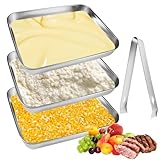 3 Stück Panierstraße Edelstahl, 25x19x5cm Panierschalen Set, Schale zum Panieren, Panierstraße Schnitzel Panier-Set, Multifunktionale Edelstahl Schale Rechteckig für Fisch, Fleisch, Gemüse