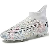 PiDaGlobal Fußballschuhe Herren Professionelle Kinder High Top Kunstrasen Fussballschuhe Stollenschuhe Kickschuhe Jugendliche Athletics Trainingsschuhe Outdoor Sportschuhe 39EU Weiß