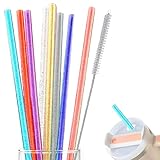 TRKETK 8 Stück Wiederverwendbare Strohhalme Glitzernde Lange Strohhalme 30 cm Wiederverwendbare Dicke Kunststoff Strohhalme Bunte Transparente Strohhalme mit Reinigungsbürste (Mulitifarbig)