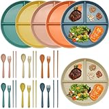 Omsscun 6 Stück Geteilte Teller Set, Plates Unterteilt 22.5cm, Teller mit Unterteilung, Camping Teller Bunt aus Kunststoff mit Entsprechendes Geschirr Wiederverwendbar für Kinder und Erwachsene