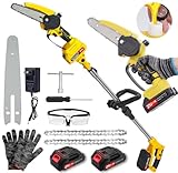 Victoam 2 in 1 Akku Hochentaster, 6 Zoll KettensäGe und Elektro Hochentaster mit 2×2.0ah Akku, VerläNgerungsstange Bis 1.72m, BüRstenloser Motor, Elektro Hochentasters für Baumzweige, Holzschneiden