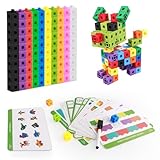 LHOEST Steckwürfel Grundschule 119 Stück Number Blocks Toy Steckwürfel Mathe Rechenwürfel Spiel Activity Kinder Zahlenblock Spielzeug ab 3 4 5 6 7 8 Jahren Montessori Rechenwürfel mit 18 Karte