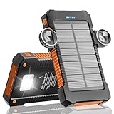 Solar Powerbank 26800 mAh mit Saugnapfhalterung, Powerbank Externe Akkus 3 USB Anschlüsse mit Taschenlampen Dauerlicht/SOS/Stroboskop wasserdichte Outdoor Solar Ladegerät für Handy