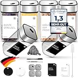 Miorkly 6 Gewürzgläser Eckig,120ML Gewürzdosen Set mit Streueinsatz,Gewürzstreuer mit Drehdeckel-Starke Versiegelung,Edelstahl-Glas Gewürz Organizer inklusive Trichter, Etikett und Stift