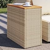 CFODOJ Beistelltisch für den Außenbereich, mit Holzplatte, Beige, 58 x 27,5 x 55 cm, Polyrattan