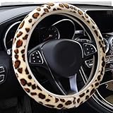 BEISIJIA Lenkradhülle, Leopardenmuster, universal, rutschfest, warm, flauschig, Plüsch, für die meisten Autos mit einem Durchmesser von 36–38 cm