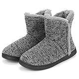 XINCHIUK Hausschuhe Winterpantoffeln Stiefel Hausschuhe Damen Warme Hausschuhe Plüschpantoffeln Herren Flache Schuhe Hoch Gefütterte Thermopantoffeln Geschlossene Hüttenstiefel Gummisohle Rutschfeste