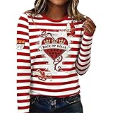 Köln Ringelshirt Damen Karneval Langarm T-Shirt Rot Weiß Gestreiftes Langarmshirt Köln Wappen Karnwevalsshirt Festival Outfit Kölsch Liebe Blusenshirt Fasching Kölle Alaaf Oberteile (01 Red, XXL)