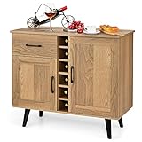 GOFLAME Sideboard Buffetschrank, Bauernhaus Weinbar Schrank mit 6 Flaschen Weinregal, ausziehbare Schublade & verstellbaren Regalen, vielseitiger Buffet-Aufbewahrungsschrank für Küche & Wohnzimmer