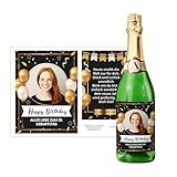 Flaschenetiketten Geburtstag selbst gestalten – 2 Aufkleber mit eigenem Foto und Text – selbstklebend, wasserfest – Sticker für Wein, Sekt – personalisiertes Geburtstaggeschenk - BALLON SCHWARZ