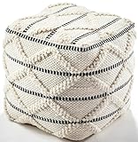 Kobolo Sitzhocker Jaipur Pouf, eckiger Baumwolle-Hocker, ideal zum Sitzen & Dekorieren, modernes Boho-Design, multifunktional, beige, 42 x 42 x 42 cm - perfekt für Wohnzimmer & Schlafzimmer, vegan