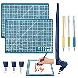 9 Teilig Craft Schneidwerkzeuge Edelstahl Bastelmesser, 2xSchneidematte A4, Kunststoff Cutter mit 3 Ersatzklingen, 3xWasserfarbstift, Handwerkszeug Set für DIY Scrapbooking Modellbau