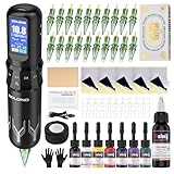 Solong Tattoo Kit, 7 Strokes,Profi Rotary Wireless Tattoo Maschine Set mit 1600mAh Akku, LCD Display, 20 Tattoo Nadeln und 8 Tattoo Farben Komplettes Tattoo Set für Anfänger & Künstler SL-TKE200AEU-1