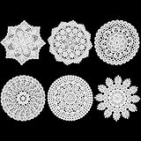 Ouligay 6 Stück Kleine Spitzendeckchen Vintage Klein Rund Häkeln Tischläufer Klein HäKeldeckchen Deckchen Weiß Spitze Gestrickte Untersetzer Doilies für Hochzeiten Geburtstagsfeier Geschirrdekoration