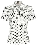 Belle Poque Hemden für Damen Büro Arbeit Bluse Sommer Vintage Retro Kurze Ärmel Streifen Tops mit Bow-Knot