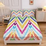 3Er Set Spannbettlaken 160×200 cm Mehrfarbigbunte Streifen Gebürstete Mikrofaser Spannbetttuch 30 cm Tiefe Tasche, Illustrationsstil Antistatisch Und Hypoallergen Weich Atmungsaktiv