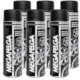 Deco Color 6er Sparpack MEGAFELGA 500ml - Felgenlack - Lackspray für Alufelgen und Stahlfelgen (6 Dosen 500ml Felgenlack Schwarz Matt)