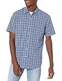 Amazon Essentials Herren Kurzärmeliges Hemd aus Popeline, Normale Passform, Marineblau Karomuster, XXL