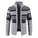 Minying Herren Cardigan, Strickjacke, offen, mit Reißverschluss, für Herbst und Winter, mit Tasche, Strickjacke für Herren, mit Stehkragen, Strickpullover mit Kapuze, 4 - Grau, XX-Large