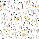 VaryPaper Selbstklebende Tapete Blumen Blumentapete Modern 44.5cmx200cm Klebefolie Blumen Möbelfolie Weiß Matt Fototapete Wohnzimmer Kinderzimmer Klebetapete Selbstklebend Wand Schrankfolie Regal