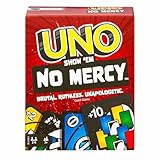 Mattel Games UNO Show 'em No Mercy - 56 zusätzliche Karten, Harte Aktionskarten und brutale Spielregeln für die gnadenloseste Version, Stapelregel und Handkartentausch, ab 7 Jahren, HWV18